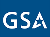 Logo for the GSA pictured with a blue backdrop and white lettering