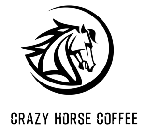 logo for Crazy Horse Coffee - black, stenciled logo with a white backdrop